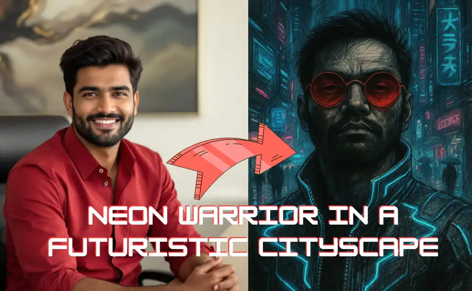 Convert image into Cyberpunk Neon Warrior in chatGPT
