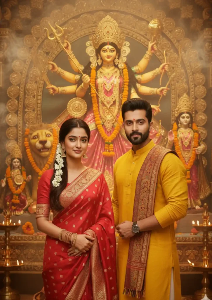 Gemini AI Prompt for Durga Puja Couple Photos