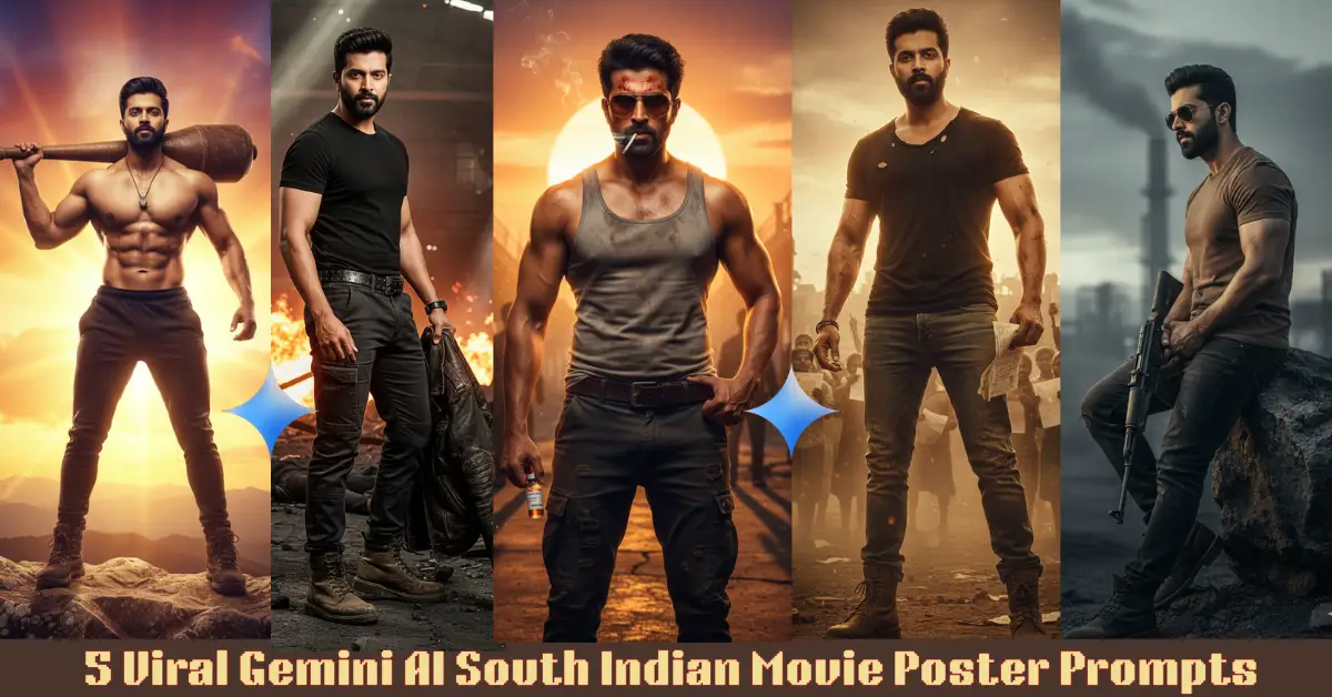 5 Viral Gemini AI South Indian Movie Poster Prompts: Turn Your Image Into an Action Hero