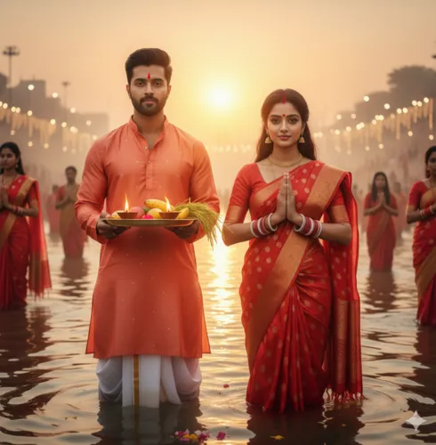 Gemini AI Prompts Perfect Chhath Puja Couple Shots