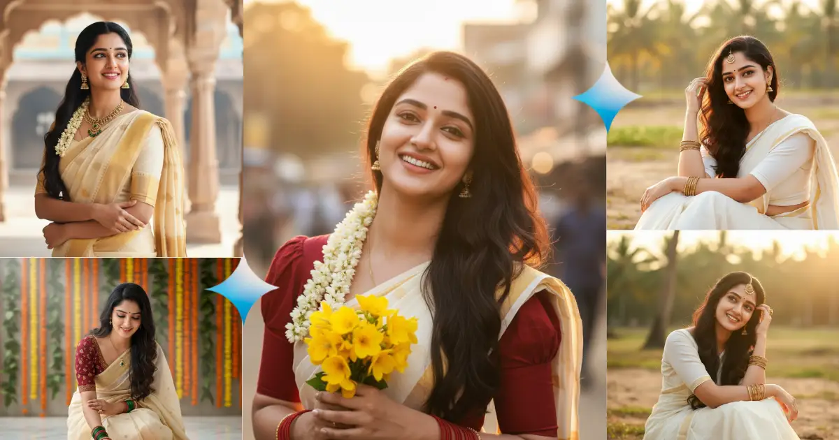 Golden White Saree Looks with 7 Trendy Gemini AI Prompts free