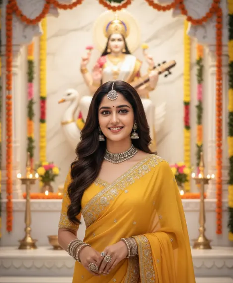 saraswati puja girls photo prompts gemini ai