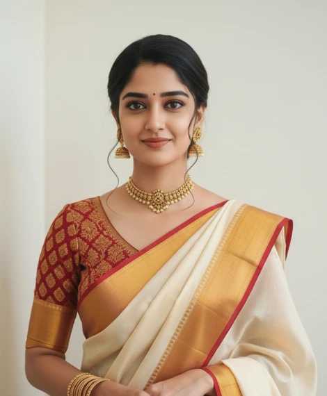 trending golden White Saree Gemini Prompt