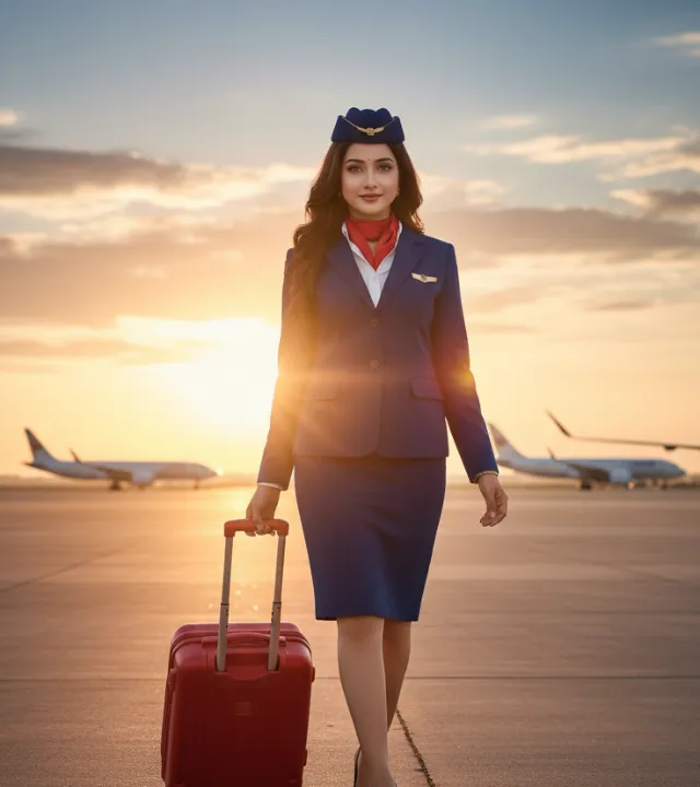 HD air hostess image created using Gemini AI with realistic lighting and styling.