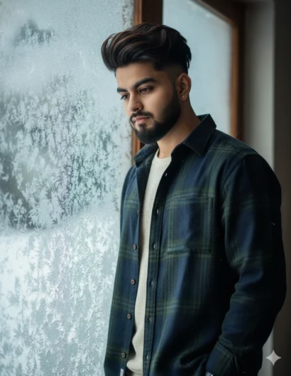 AI snow trend prompt for men festive photos