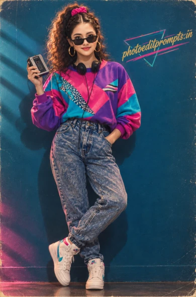 1980s retro style prompt for gemini girl