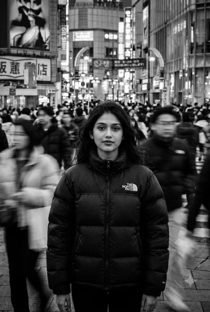 Black-and-white cinematic portrait prompt