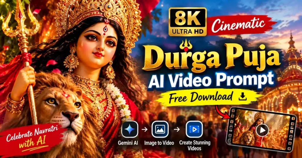 8K Cinematic Durga Puja AI Video Prompt Free Download