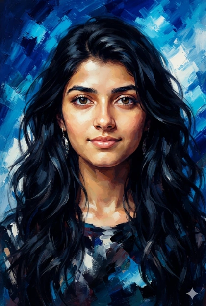 Prompt for a Vibrant Digital Painting Portrait with Bold Blue Brushstrokes