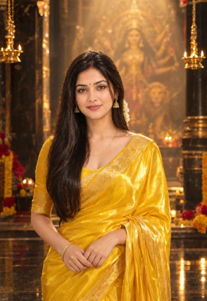Realistic Durga Puja photoshoot prompt for girl