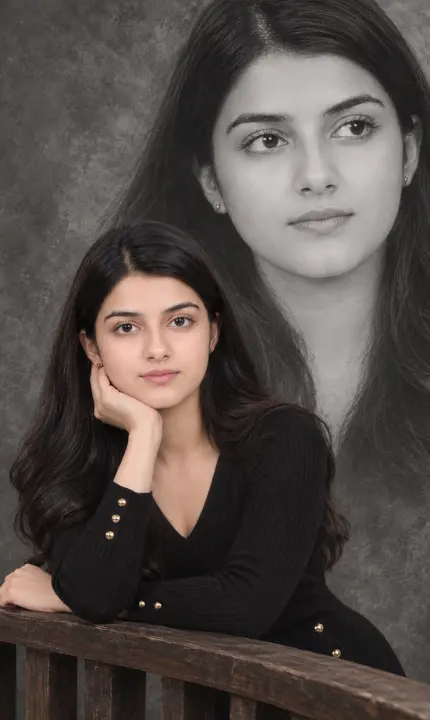 Giant Monochrome Portrait with Full-Color Foreground Portrait
