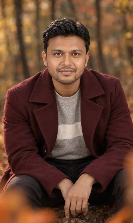 Cinematic portrait of a young man sitting outdoors prompt
