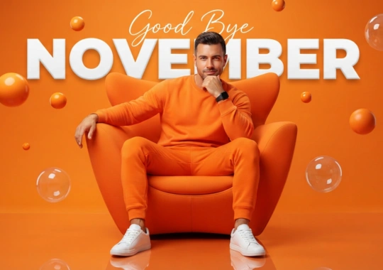 Monochromatic Orange Portrait with 3D Text